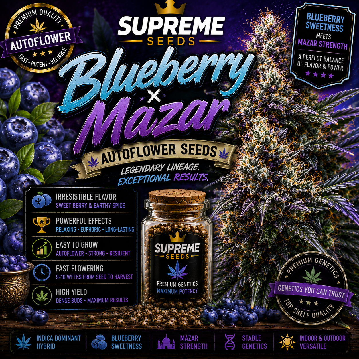 Blueberry x Mazar Autoflower Seeds | Premium Hybrid Genetics
