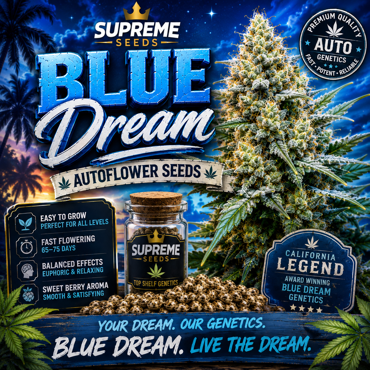 Blue Dream Autoflower Seeds | Fast-Flowering Sativa Hybrid